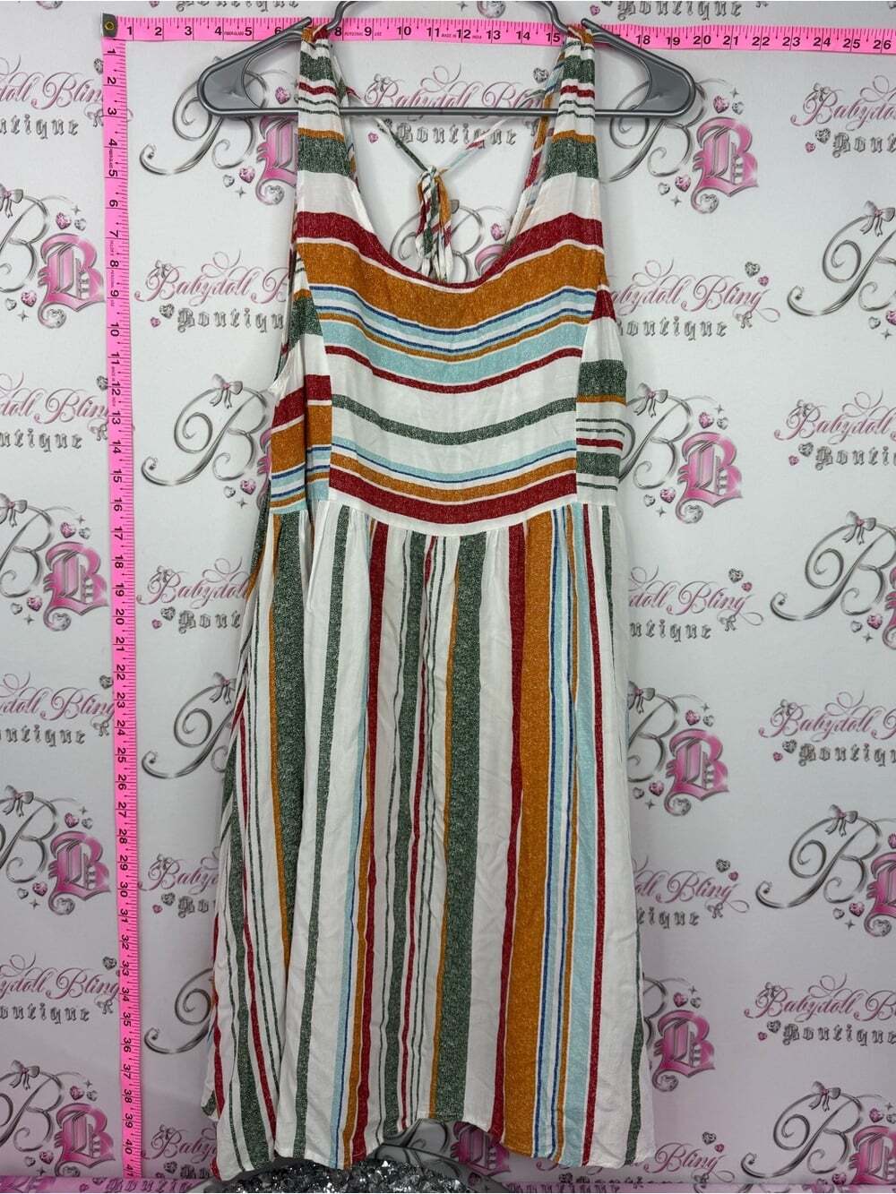 Suzanne Betro Striped Sundress in White, Red, Green, Blue & Gold